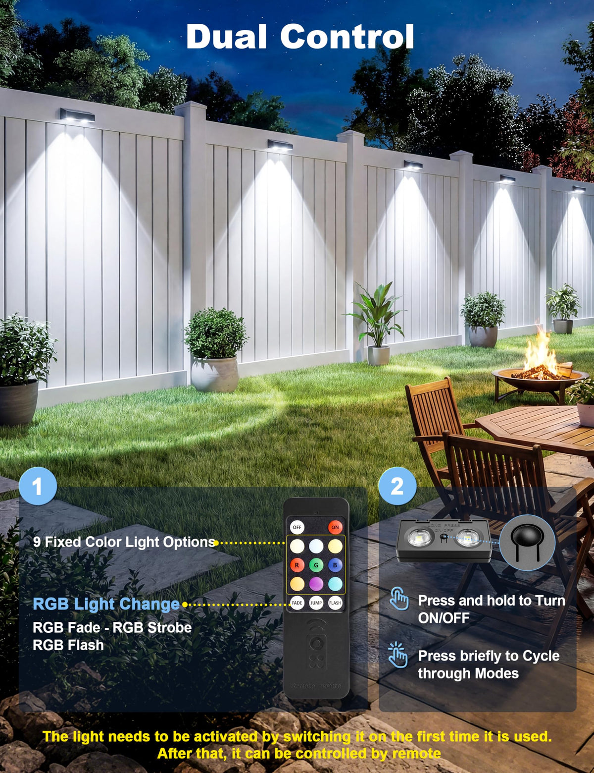 JOFIOS fence lights color options for mood lighting and events.