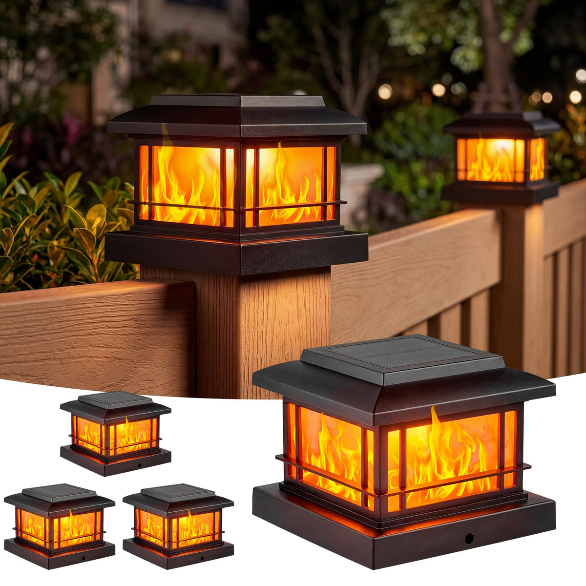 JOFIOS flickering flame post cap light for cozy outdoor ambience