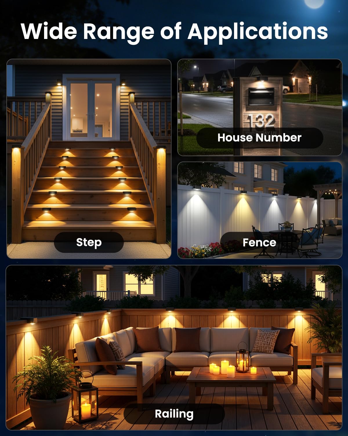 JOFIOS outdoor lights enhance decks, fences, stairs with subtle glow.
