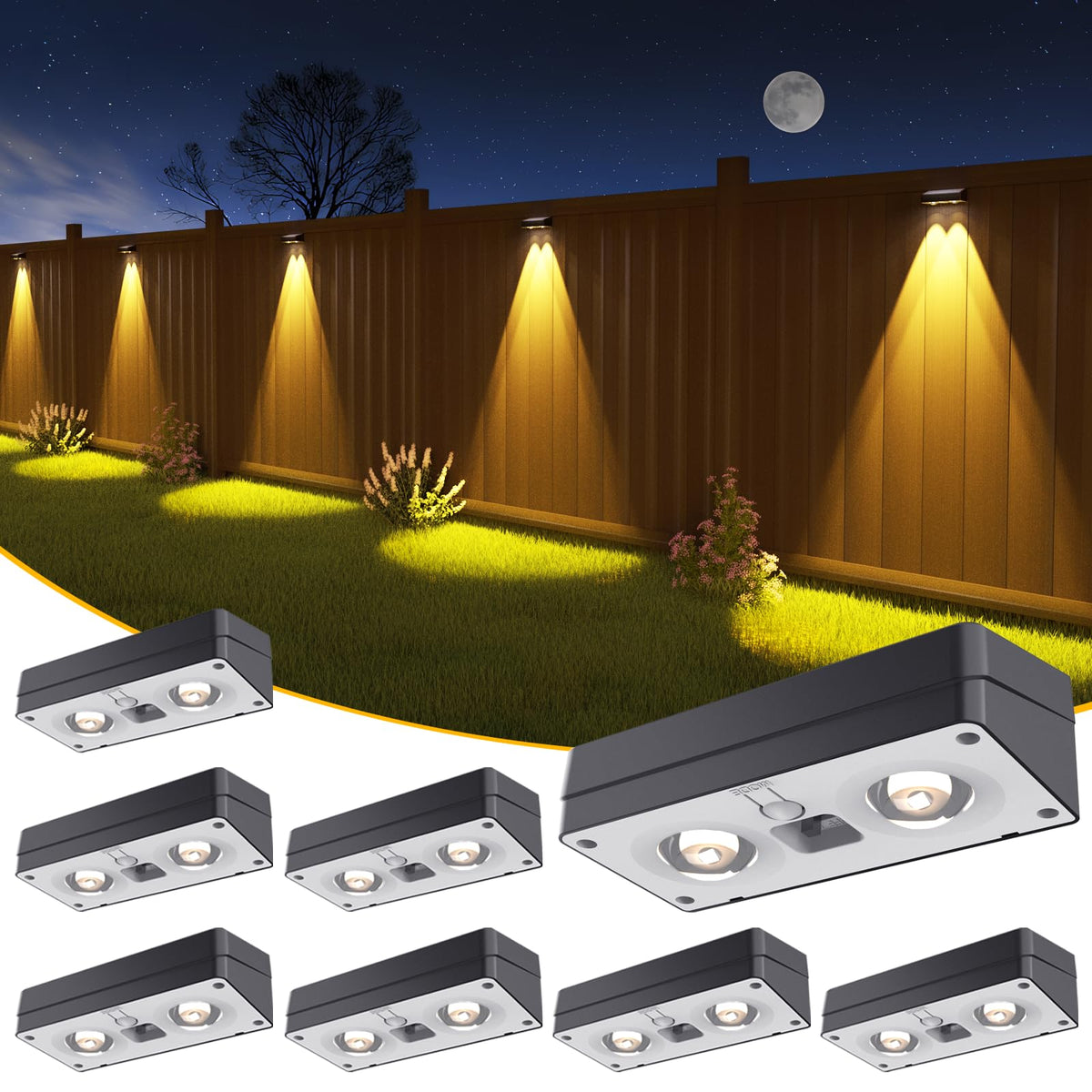 JOFIOS solar fence light setup illuminates the fence line with efficient, solar-powered brightness.