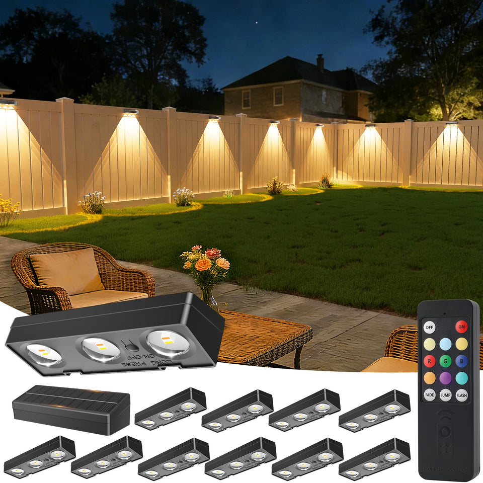 JOFIOS solar fence lights with remote illuminate the fence line for cohesive evenings.