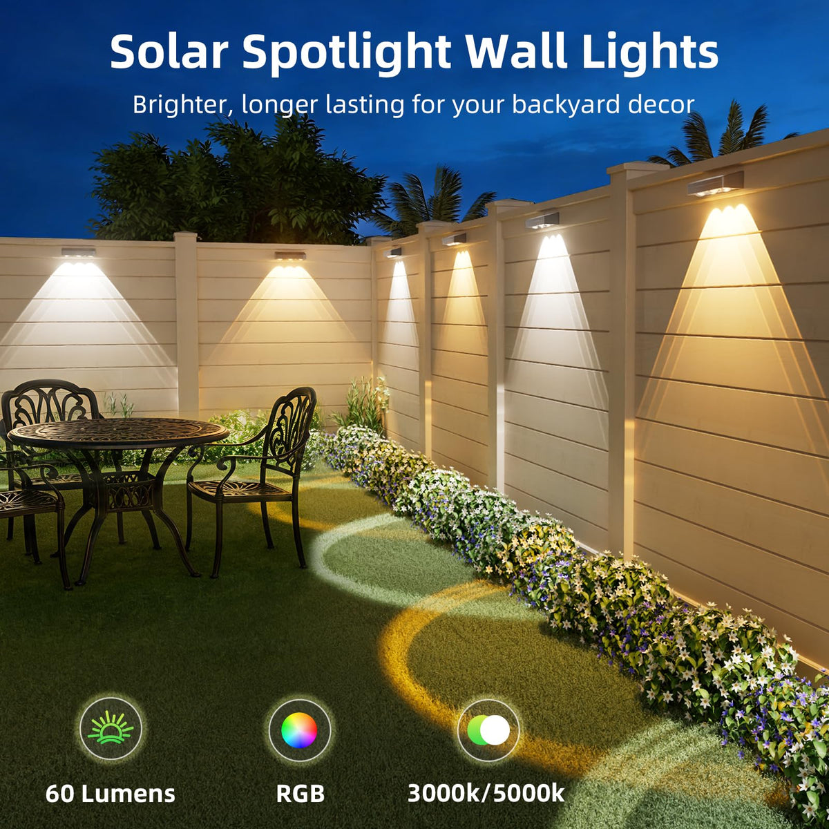 JOFIOS warm white mode provides soft pathway lighting along decks.