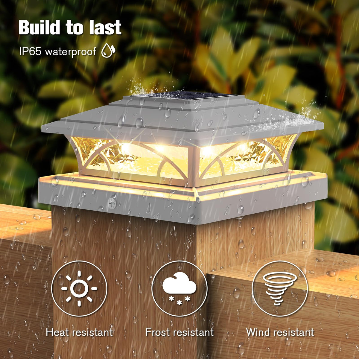 JOFIOS post cap lights on 6x6 posts enhance backyard fencing.