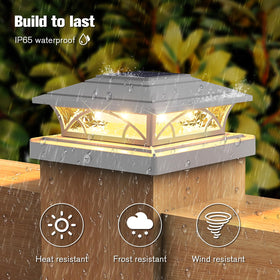 JOFIOS post cap lights on 6x6 posts enhance backyard fencing.