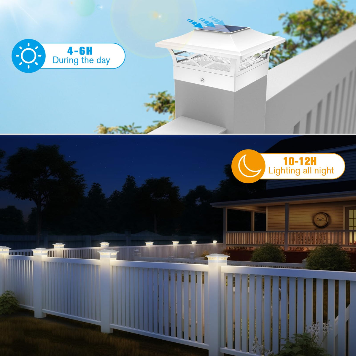 JOFIOS warm white glow enhances decks and pathways.