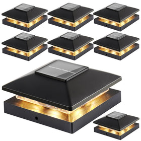 JOFIOS solar post cap lights front view with warm glow for outdoor spaces