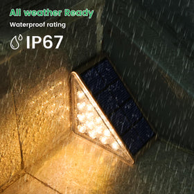 JOFIOS solar step light with IP67 rating resists rain and snow.