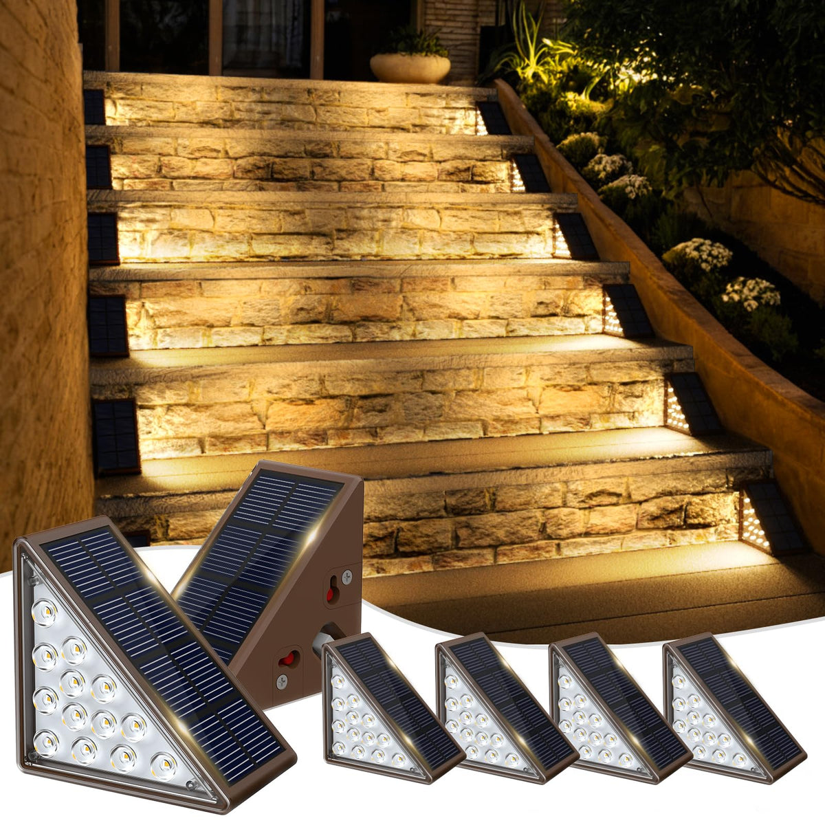 JOFIOS solar step light illuminates outdoor stairs for safer night navigation.