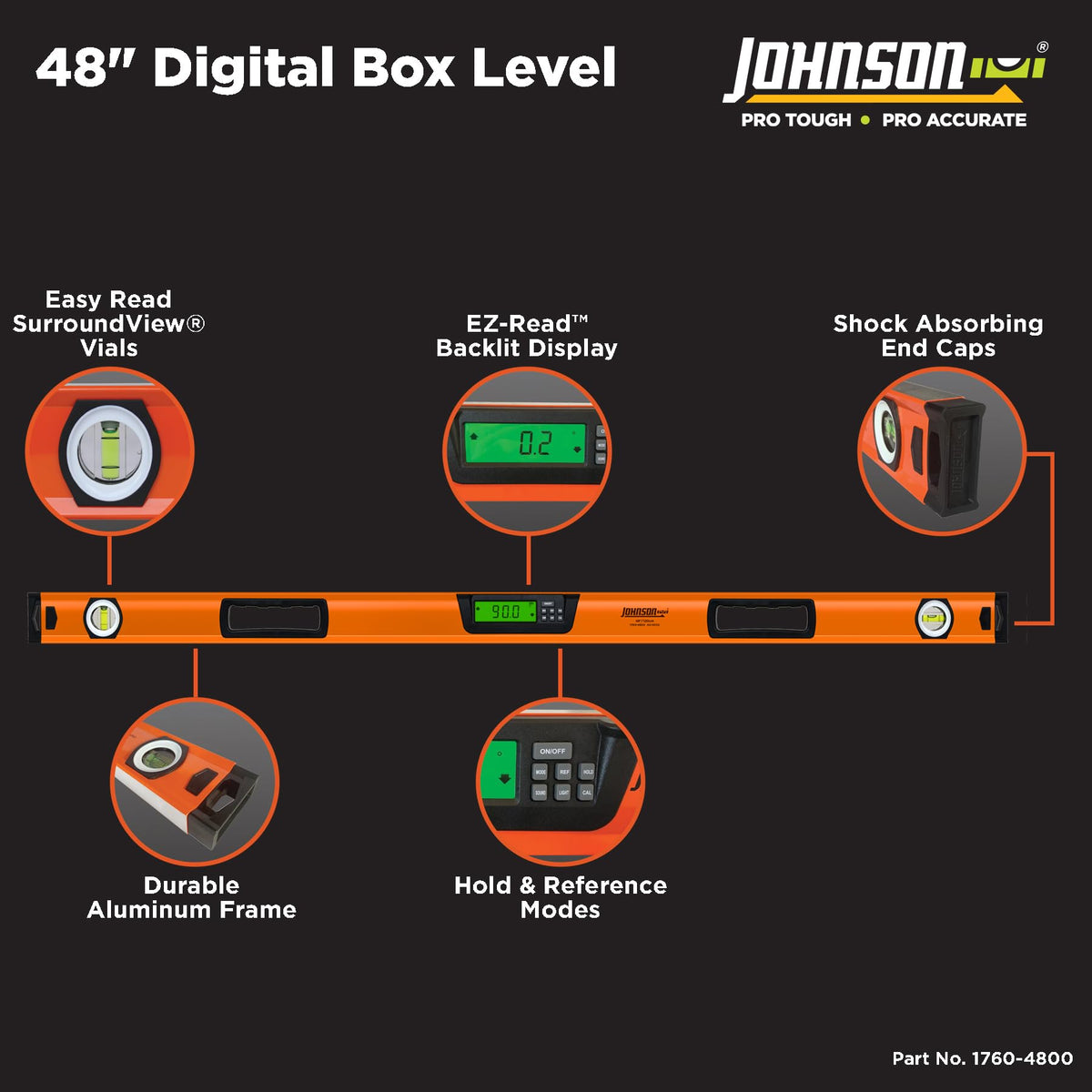 Johnson 1760-4800 digital box level with rigid frame resisting deflection