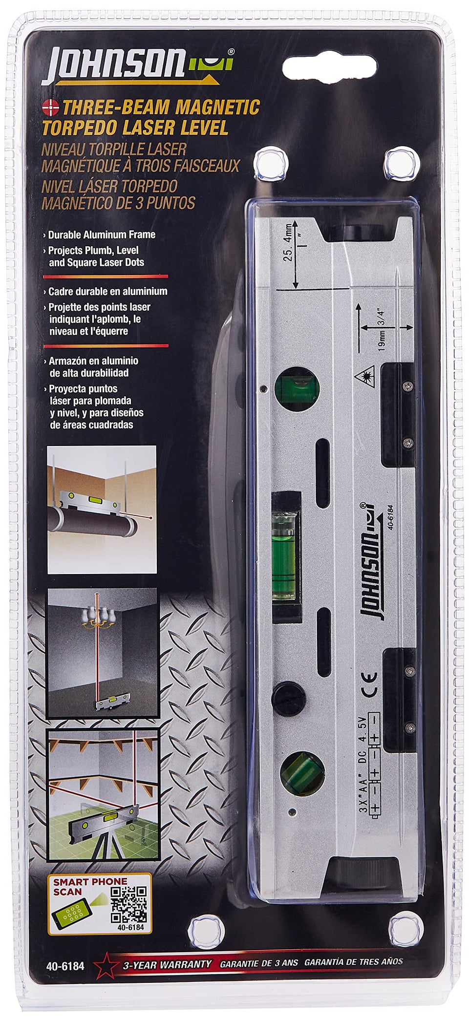 Johnson 40-6184 magnetic torpedo laser level on workbench for precise alignment