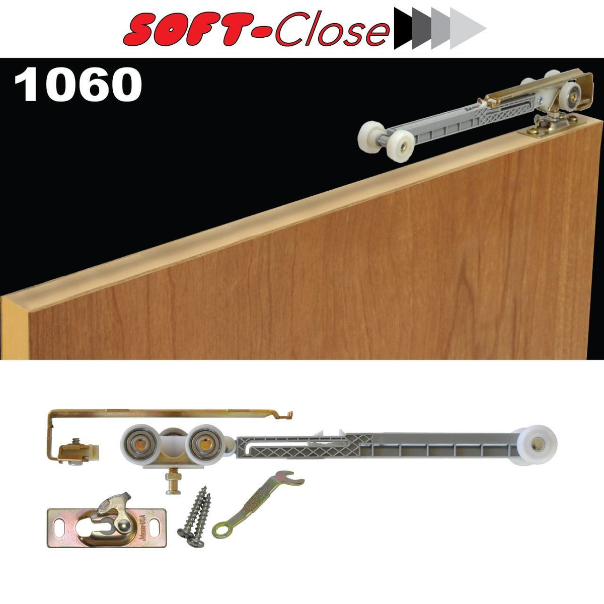 Johnson Hardware 1060 soft-close actuator in action enabling gentle closure.