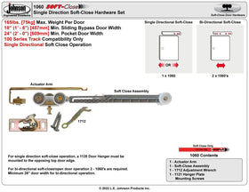 Johnson Hardware 1060 soft-close hanger with compatible track demonstrating compatibility.