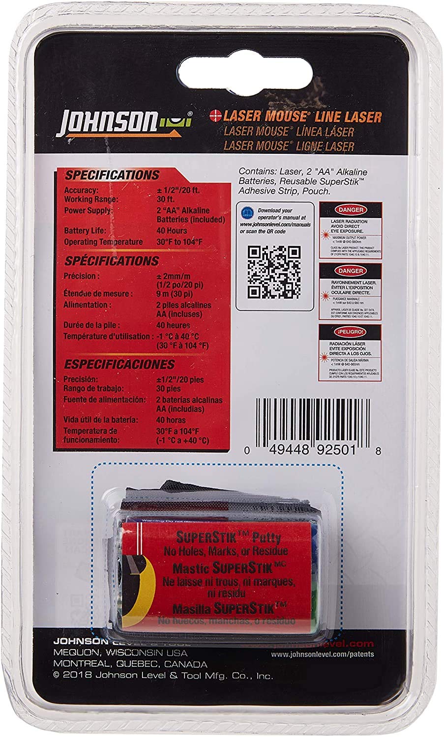 Johnson Laser Mouse adhesive back enables hands free setup on surfaces