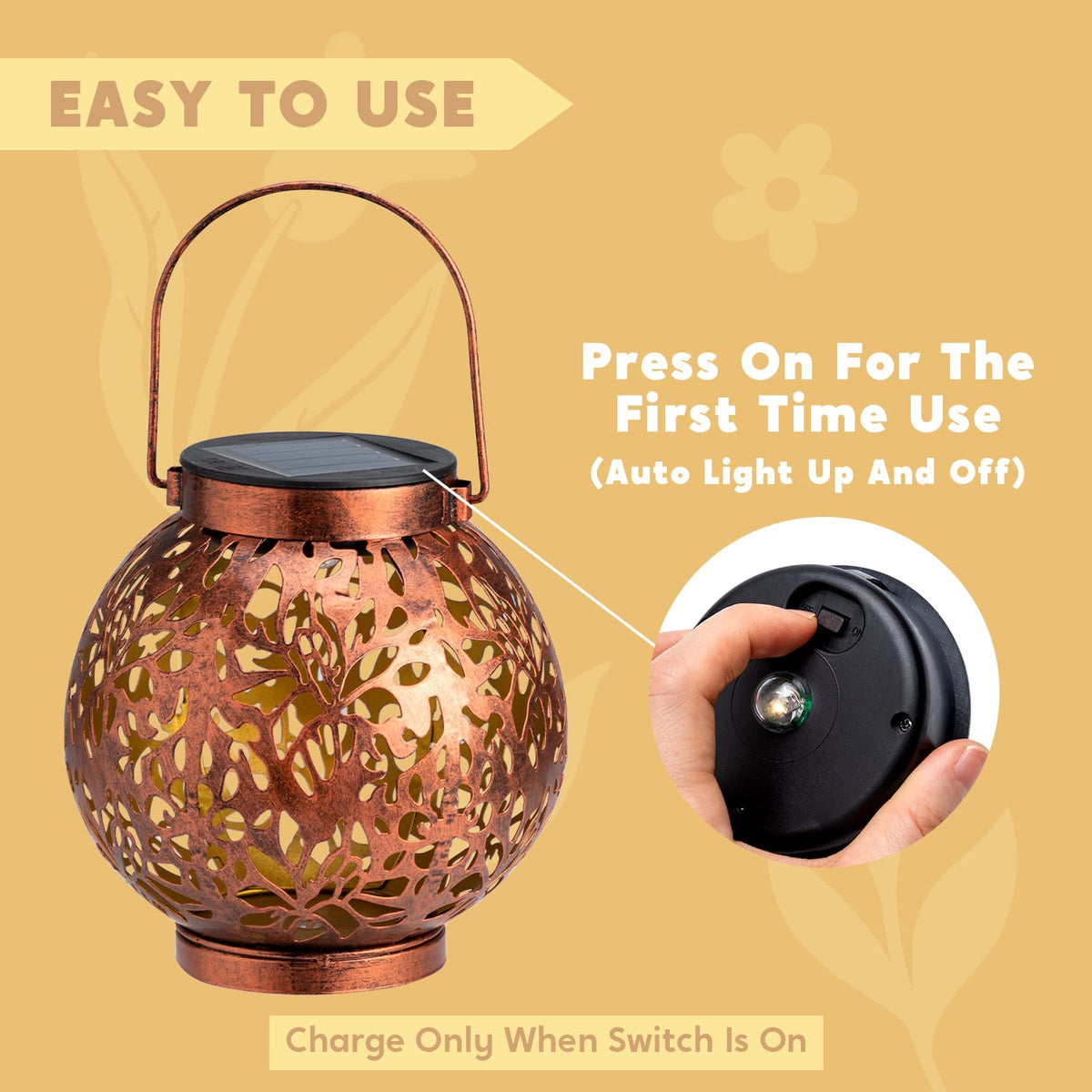 Joiedomi tabletop solar lantern with handle for versatile placement indoors or outdoors