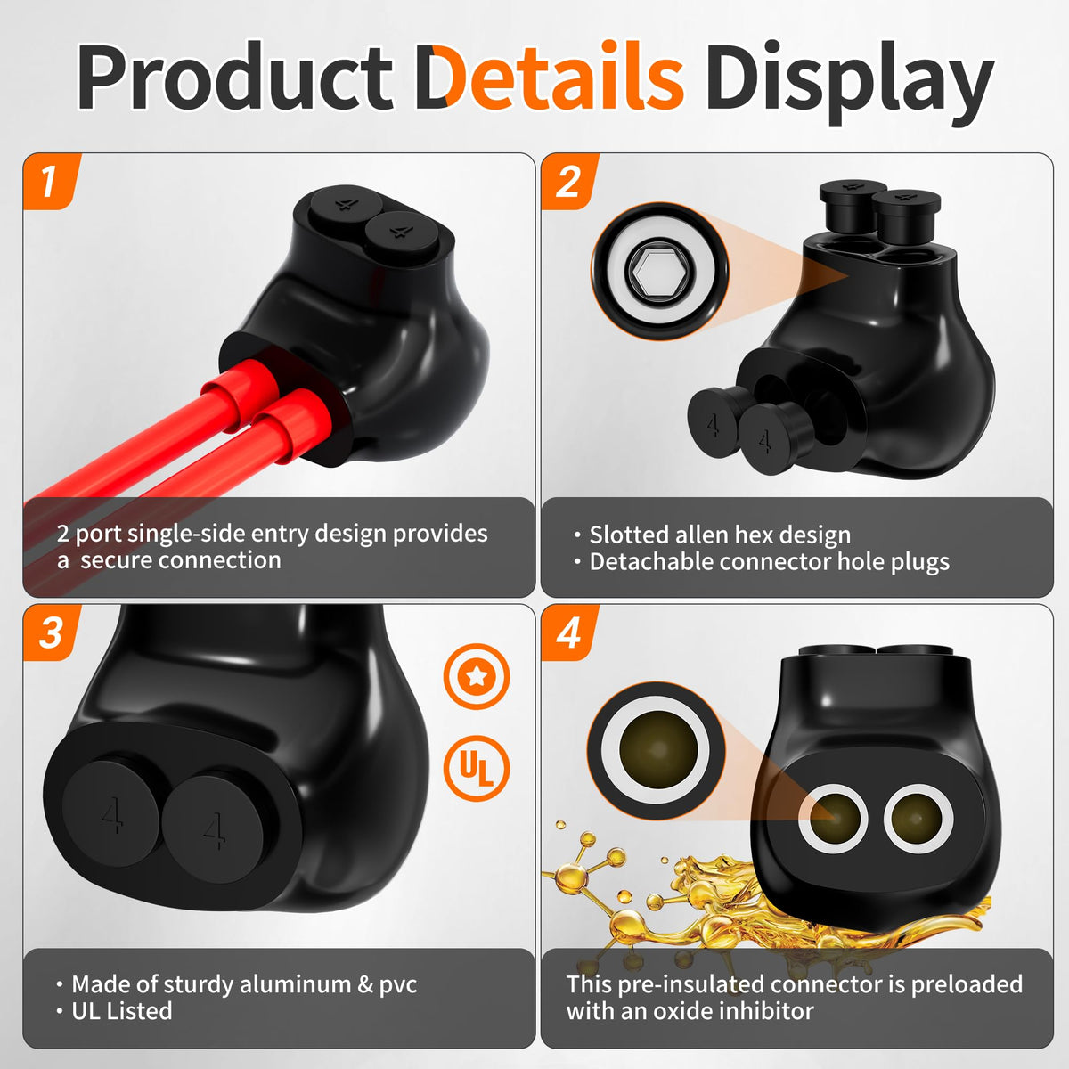 Joinfworld 2Port insulated multi tap connector aluminum-to-copper compatibility demo improves reliability