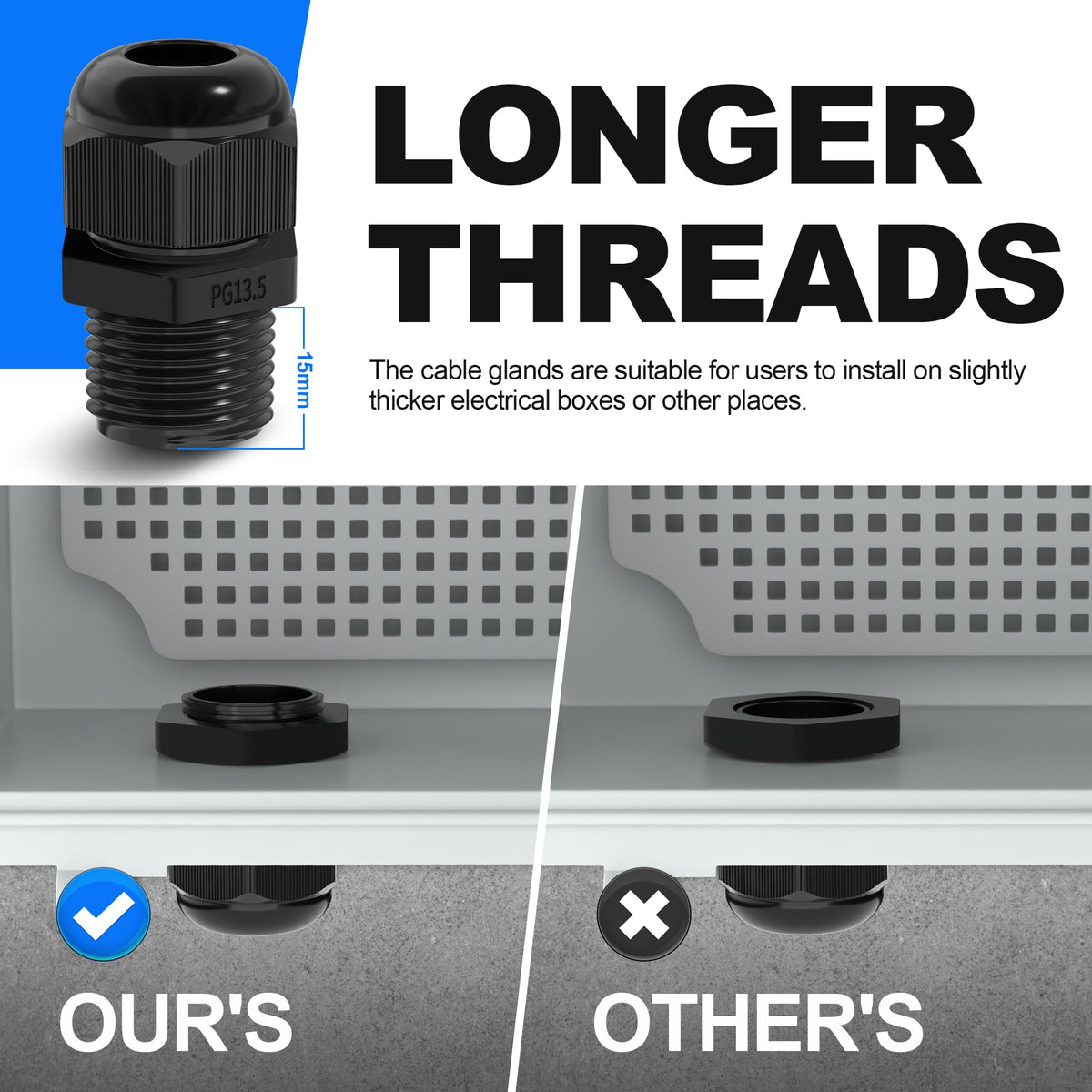 Joinfworld cable gland 1/4in 4-8mm provides weatherproof pass-through.