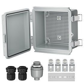 Joinfworld outdoor IP67 box front view demonstrating weatherproof enclosure for outdoor WiFi and solar setups