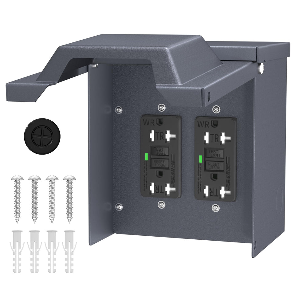 Joinfworld outdoor outlet box with dual 20A GFCI receptacles for safe outdoor power.