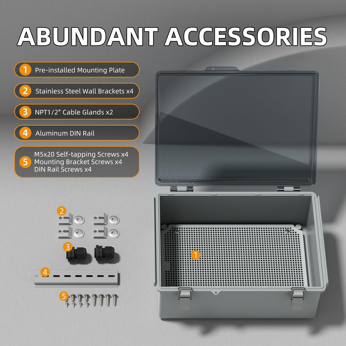 Joinfworld weatherproof box with cable glands for watertight cable entry.