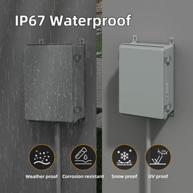 Joinfworld weatherproof box with DIN rail inside for easy mounting of controllers.