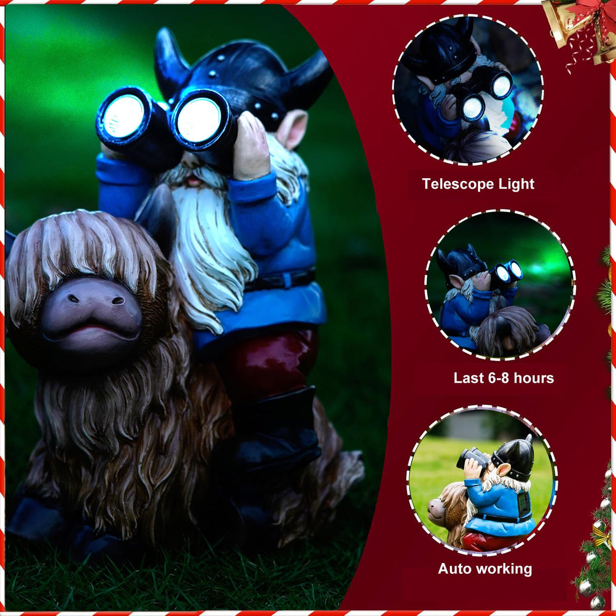 Joint Honglin solar LED gnome lights provide hands-free night illumination.