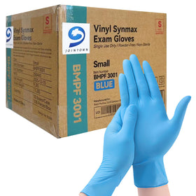 Jointown Basic Vinyl Exam Gloves in blue with smooth finish for tactile precision.