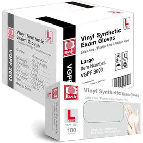 Jointown Basic vinyl glove box front—bulk 100 gloves per box for easy stocking.