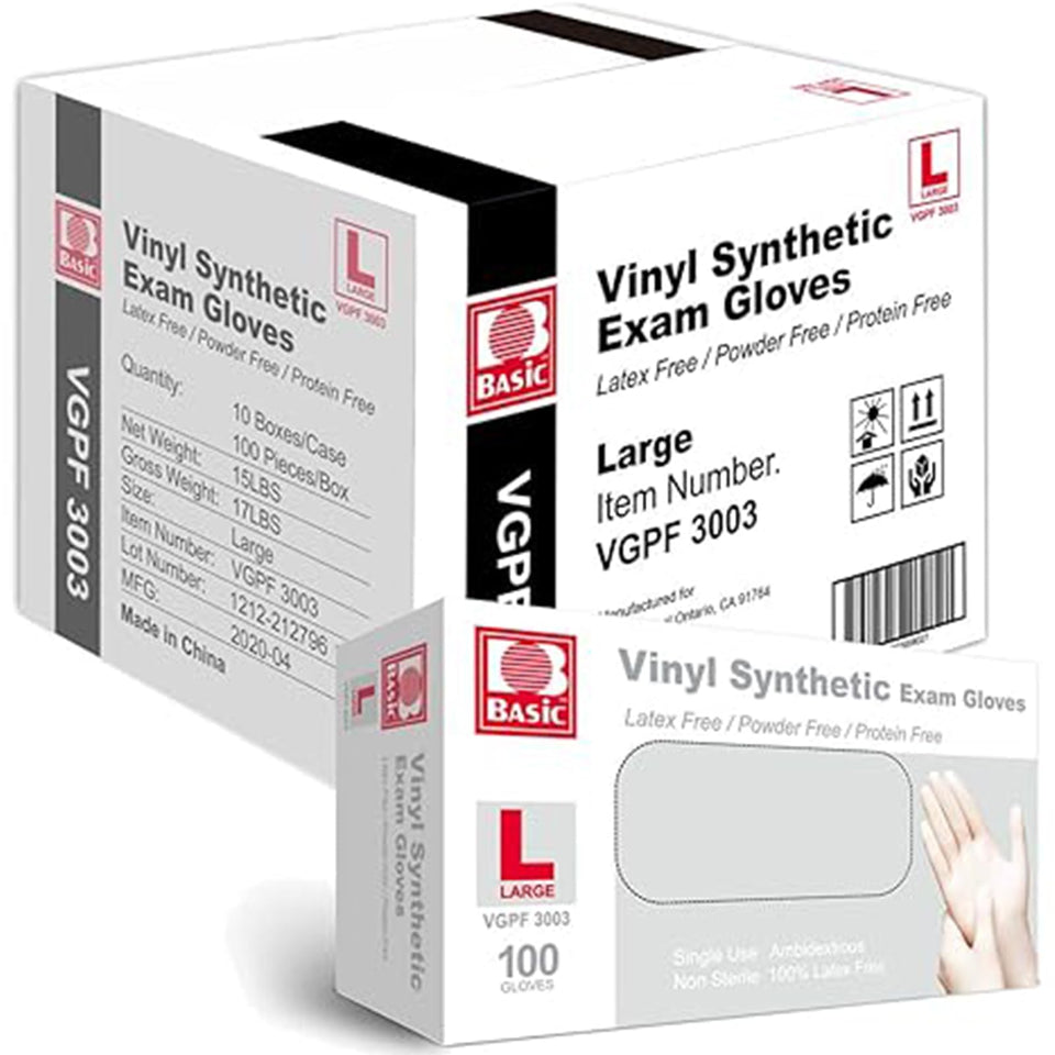 Jointown Basic vinyl glove box front—bulk 100 gloves per box for easy stocking.