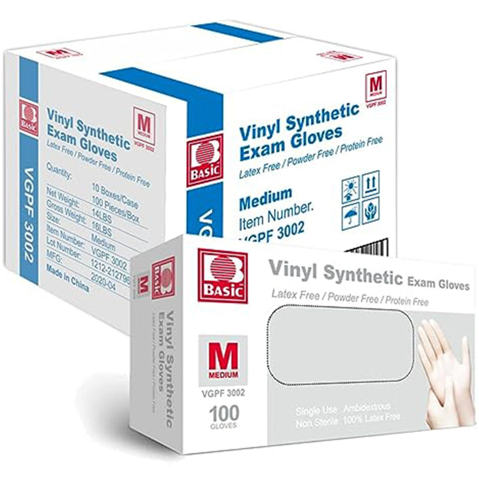 Jointown Basic vinyl gloves in the box front, latex-free and powder-free for sensitive tasks.