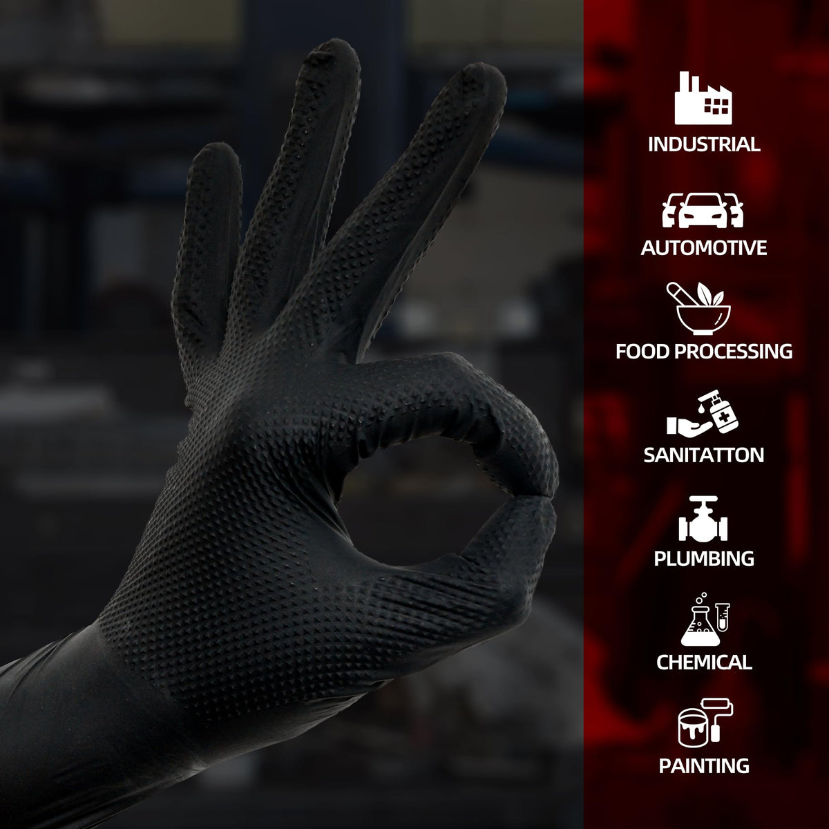 Jointown black nitrile gloves offer high visibility for mechanics and automotive work.