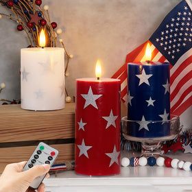 JOIONE patriotic flameless pillar candles with remote and star design for July celebrations