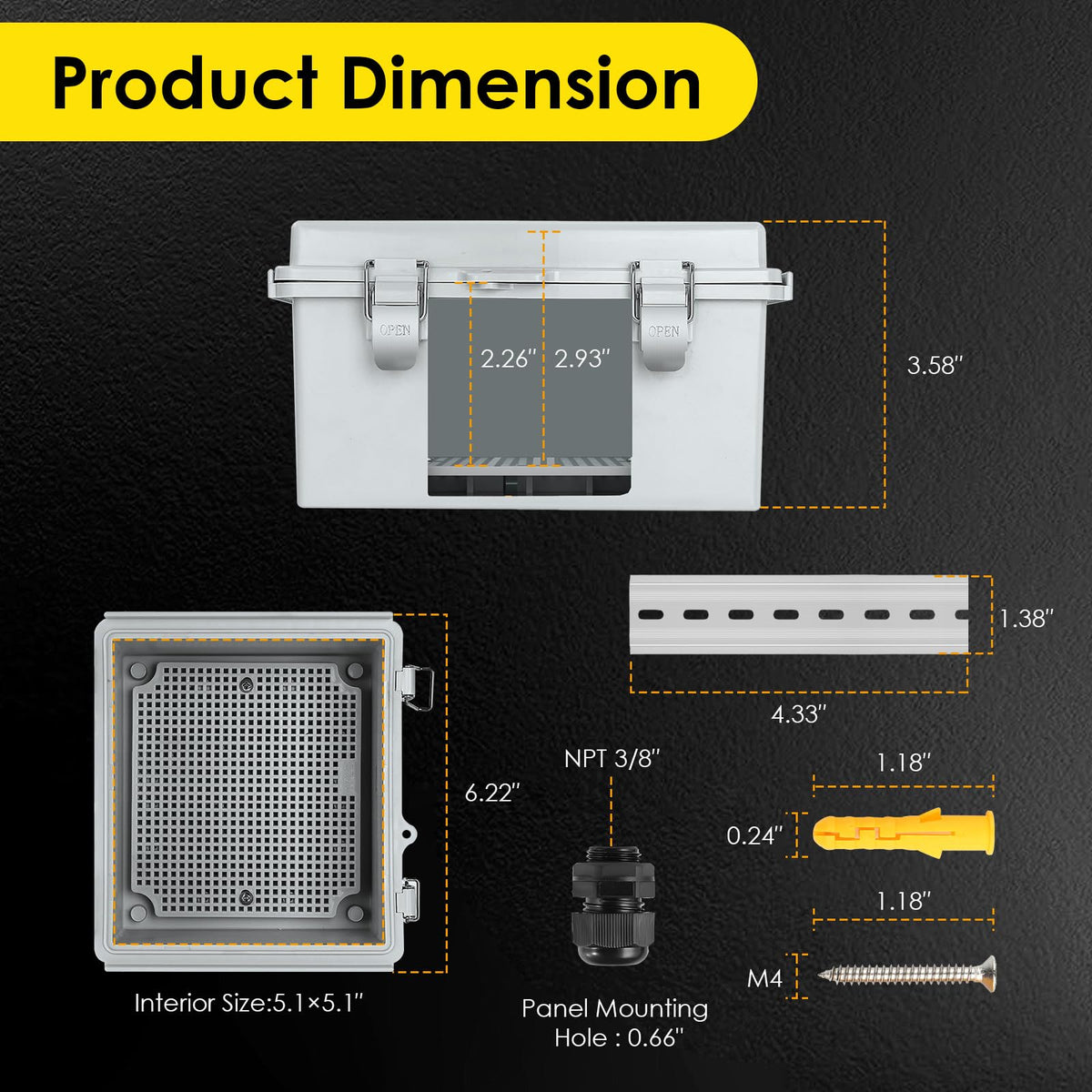Joisyoya mounting plate and DIN rail for quick, stable installations.