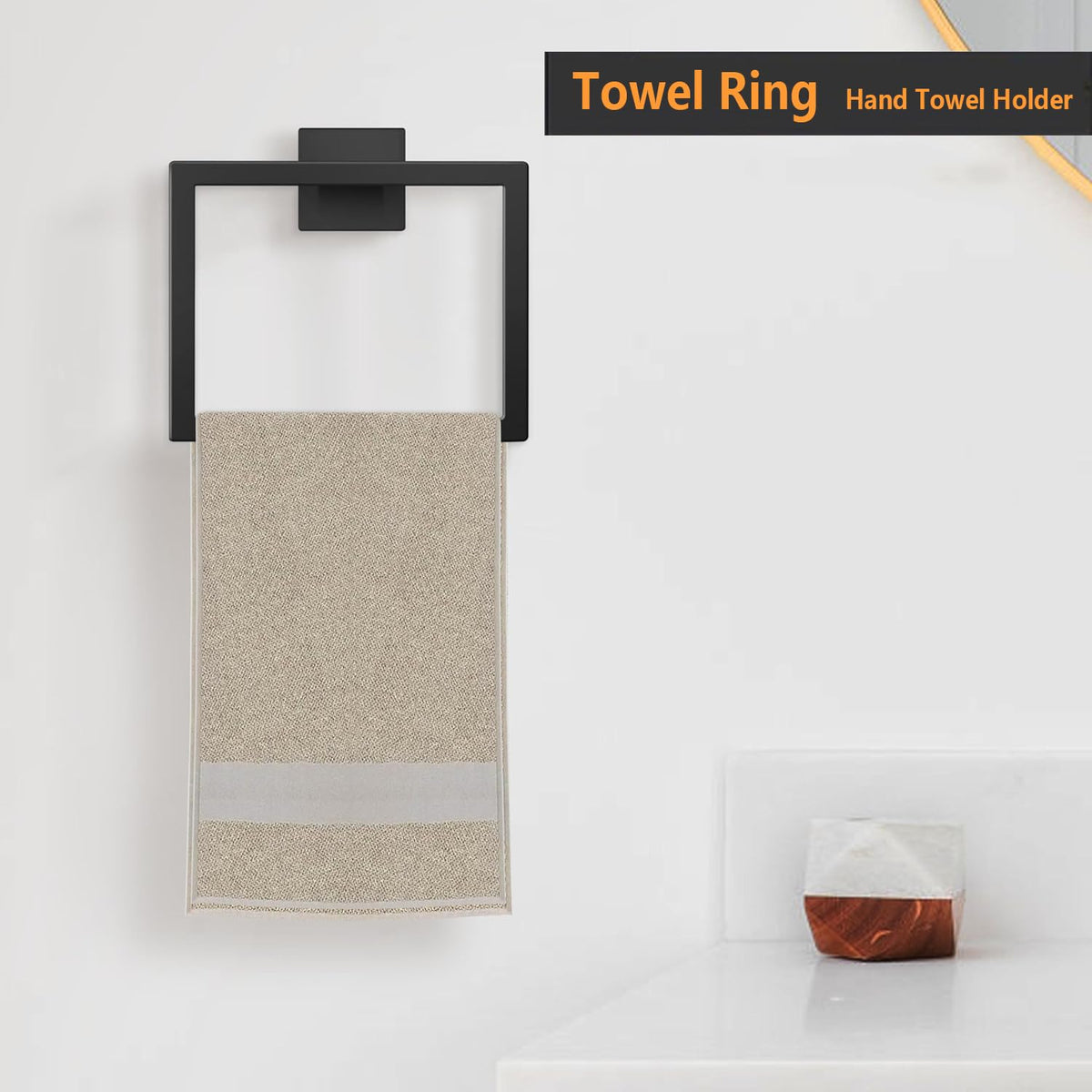 JOPOFI square-base towel ring with double bolt installation for stability.