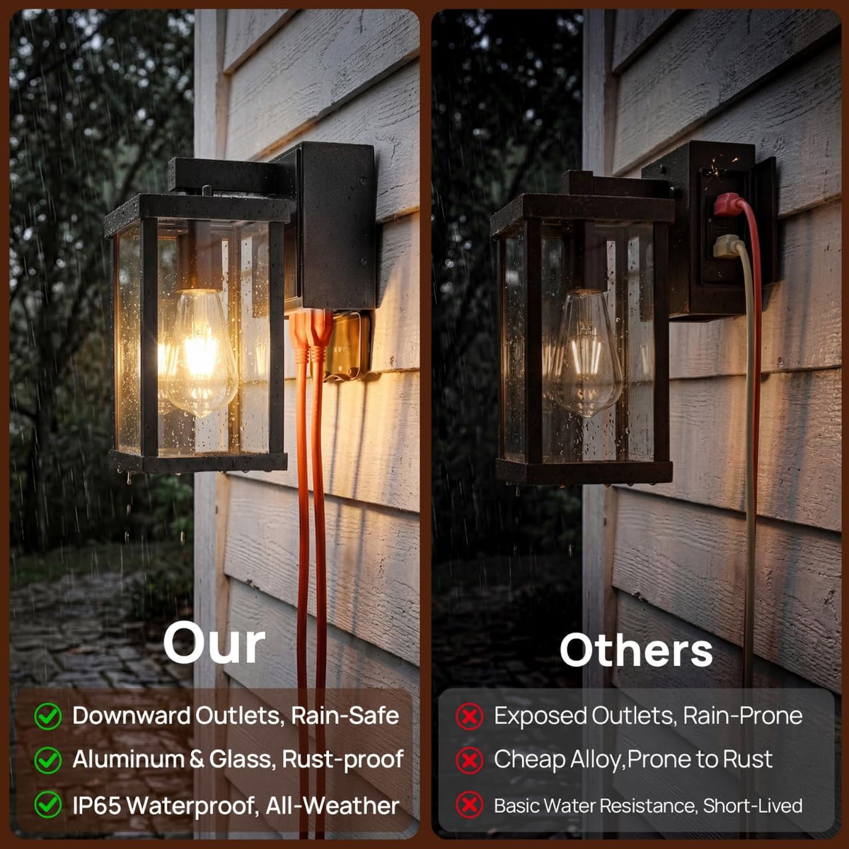 JOKAONOTL modern exterior light porch mounting and rain-splash protection.