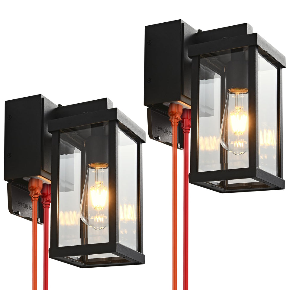 JOKAONOTL porch light with GFCI outlet front view for outdoor power needs and security cameras.