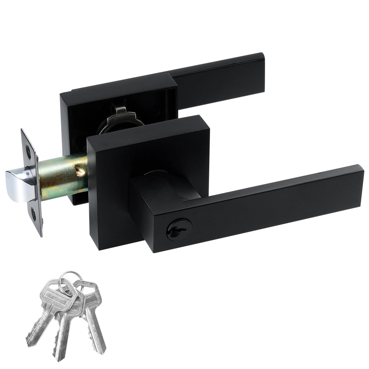 JO.KO entry door lock set square lever with matte black finish for privacy.