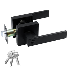 JO.KO entry door lock set square lever with matte black finish for privacy.