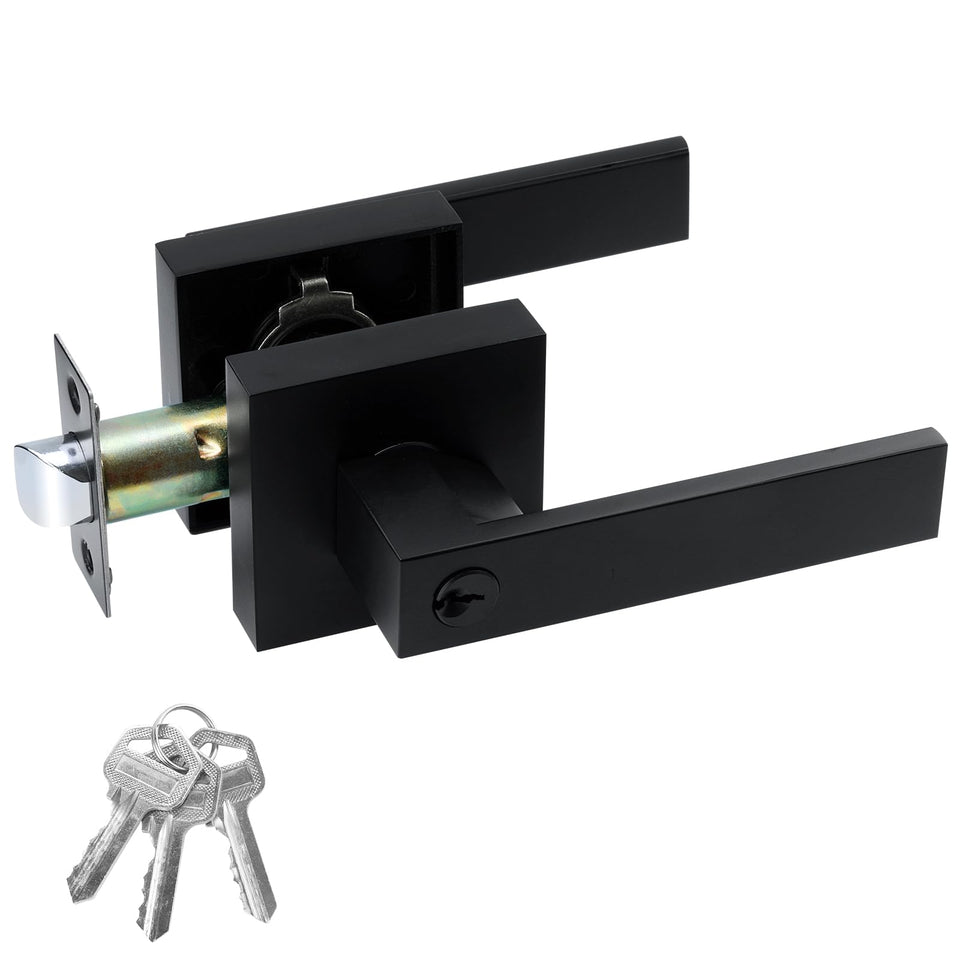 JO.KO entry door lock set square lever with matte black finish for privacy.
