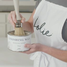 Jolie Clear Finishing Wax applied on wood reveals a soft matte protective layer.