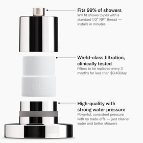 Jolie Filtered Showerhead filter cartridge close-up highlighting filtration capability.