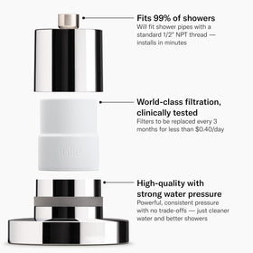 Jolie Filtered Showerhead filter cartridge demonstrating effective filtration for softer skin.