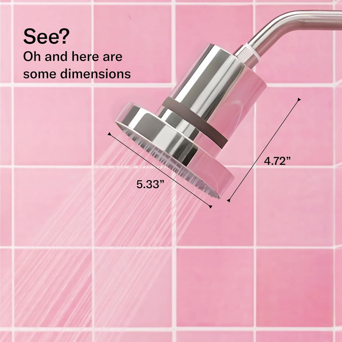 Jolie Filtered Showerhead in use demonstrates strong, steady water flow.