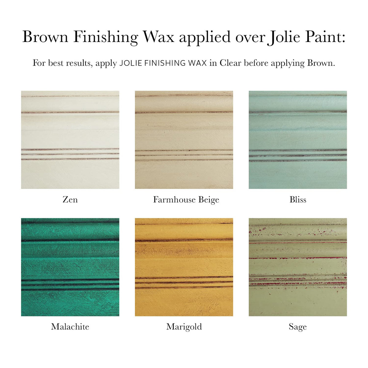Jolie Finishing Wax swatch shows water resistance on sample surface.