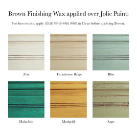 Jolie Finishing Wax swatch shows water resistance on sample surface.