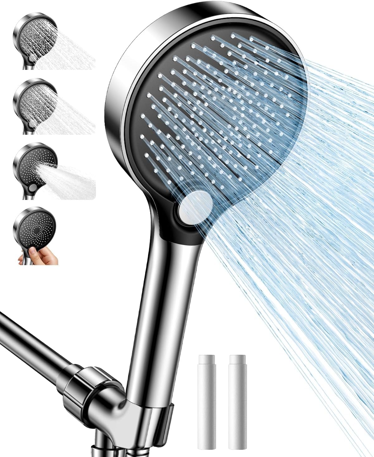 Jomst handheld shower head with three spray modes for a strong, customizable rinse.