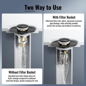 JOMSTHOME removable hair catcher demonstrates debris trapping before reaching pipes.