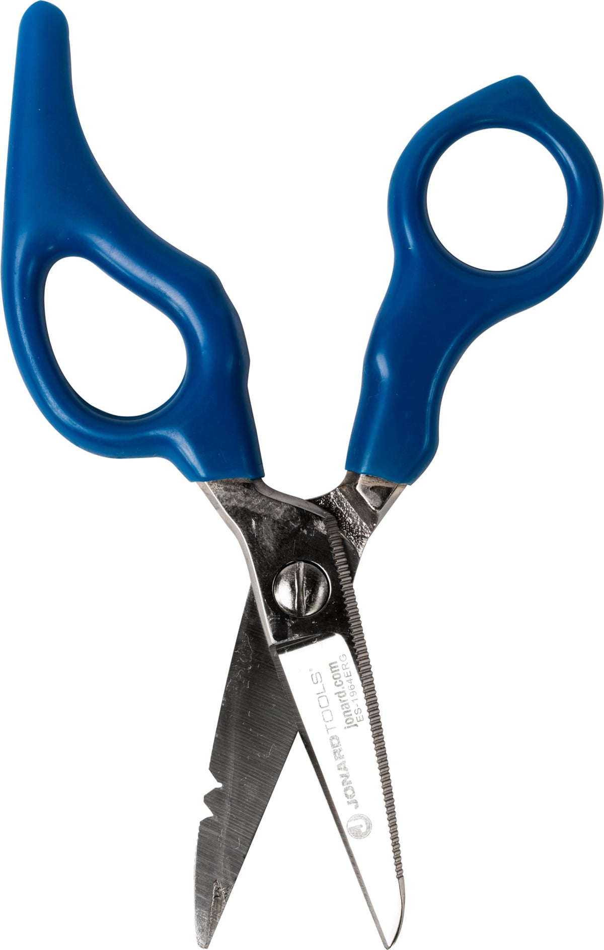 Jonard Tools ES-1964ERG stainless steel electrician scissors with ergonomic handle for heavy-duty cuts.