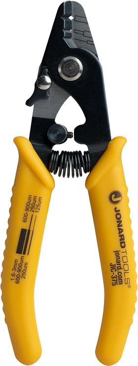Jonard Tools JIC-375 three-hole stripper front view, precise jacket stripping for fiber optic jackets.