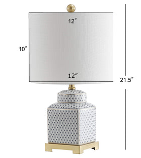 JONATHAN Y fishnet glaze pattern adds modern chinoiserie flair to lighting.