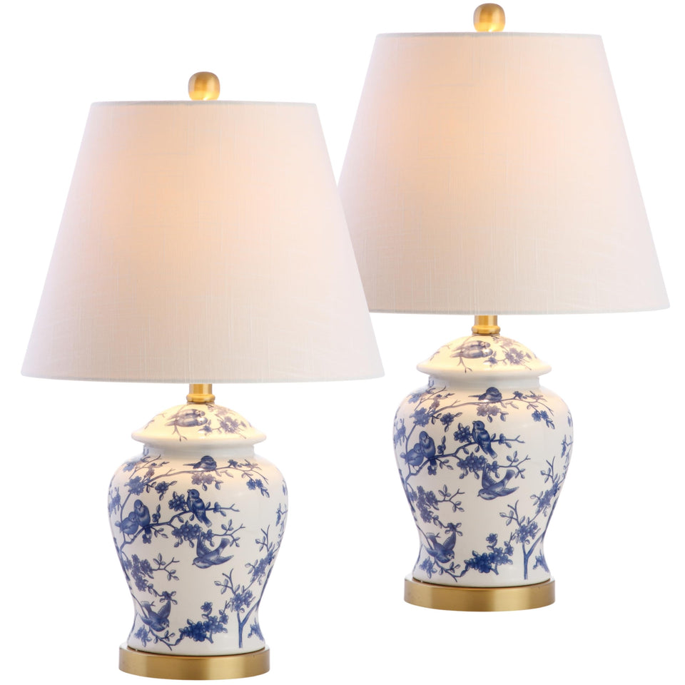 Jonathan Y 22-inch blue-white ginger jar lamp base enhances traditional living spaces.
